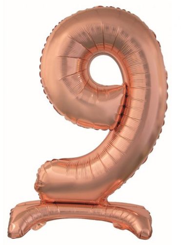 Nummer Rose Gold 9er-Zahlenfolienballon mit Sockel 74 cm
