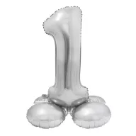   Nummer Silver Silberne Zahl 1 Folienballon mit Standfuß, 72 cm