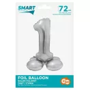 Nummer Silver Silberne Zahl 1 Folienballon mit Standfuß, 72 cm