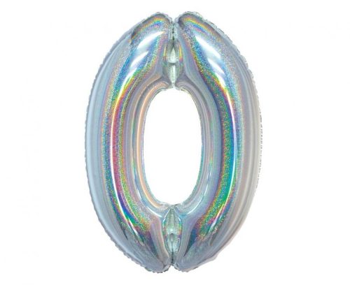 Holographic Silver, Silber Nummer 0 Folienballon 76 cm