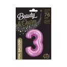 Nummer Satin Pink Rosa Nummer 3 Folienballon 76 cm