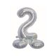 Holographic Silver, Silber Nummer 2 Folienballon mit Sockel 72 cm