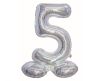 Holographic Silver, Silber Nummer 5 Folienballon mit Sockel 72 cm
