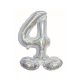 Holographic Silver, Silber Nummer 4 Folienballon mit Sockel 72 cm