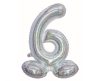 Holographic Silver, Silber Nummer 6 Folienballon mit Sockel 72 cm