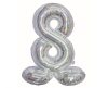 Holographic Silver, Silber Nummer 8 Folienballon mit Sockel 72 cm