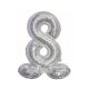 Holographic Silver, Silber Nummer 8 Folienballon mit Sockel 72 cm