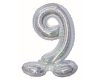 Holographic Silver, Silber Nummer 9 Folienballon mit Sockel 72 cm