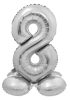 Silber 8 silver Nummer Folienballon mit Standfuß 72 cm