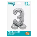 Nummer Silver Silberne Nr. 3 Folienballon mit Basis 72 cm