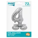 Nummer Silver Silberne Nummer 4 Folienballon mit Fuß 72 cm