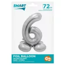Nummer Silver Silberne Zahl 6 Folienballon mit Sockel 72 cm