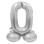 Nummer Silver Silberne Zahl 0 Folienballon mit Ständerbasis 72 cm