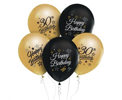 Farbe Happy Birthday 30 Gold-Black Ballon, Luftballon 5 Stück 12 Zoll (30 cm)