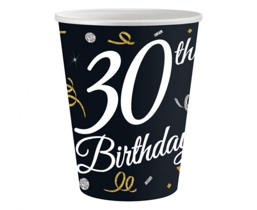 Geburtstag B&C Happy Birthday 30 Papierbecher, 6 Stück, 200 ml