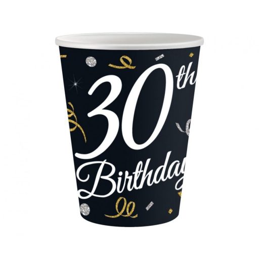 Geburtstag B&C Happy Birthday 30 Papierbecher, 6 Stück, 200 ml