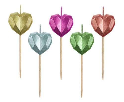 Herz Metallic Heart Kuchenkerze, Kerze Set 5 Stk.