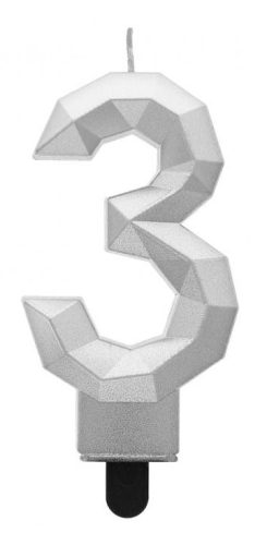 Nummer Diamond Metallic Silberne Nummer 3 Kerze, Tortenkerze