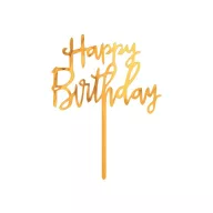   Geburtstag Happy Birthday Gold, Goldene Tortendekoration 14 cm