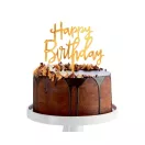 Geburtstag Happy Birthday Gold, Goldene Tortendekoration 14 cm