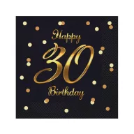  Geburtstag B&C Black-Gold Happy Birthday 30 Serviette 20 Stk. 33x33 cm