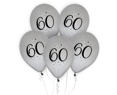 Silber Happy Birthday 60 silver Ballon, Luftballon 5 Stück 30 cm (12 inch)