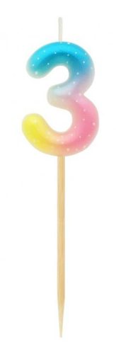 Nummer Pastel Ombre Bunte Zahl 3 Kerze, Geburtstagskerze