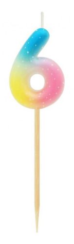 Nummer Pastel Ombre Bunte Nummer 6 Kerze, Geburtstagskerze