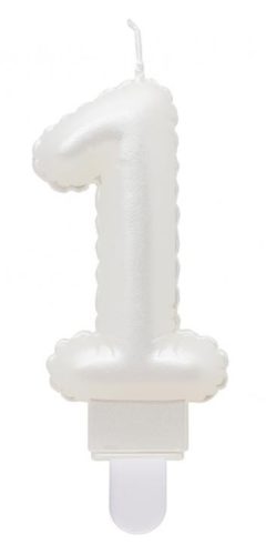 Nummer Pearly Weiße Nummer 1 Kerze, Tortenkerze