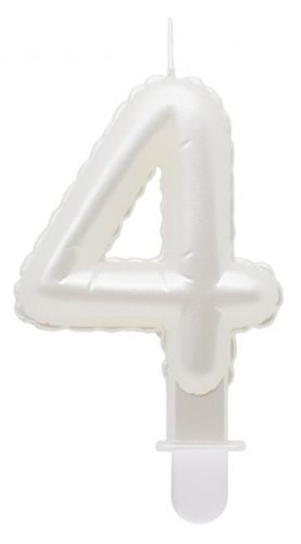 Nummer Pearly Weiße Zahl 4 Kerze, Tortenkerze