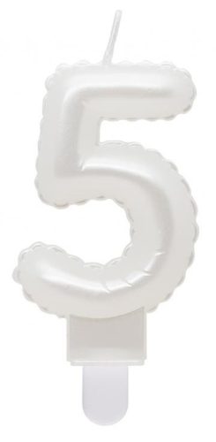 Nummer Pearly Weiße Nummer 5-Kerze, Tortenkerze