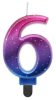Nummer Night Sky Metallic Bunte Nummer 6 Kerze, Geburtstagskerze