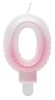 Nummer Ombre Weiß-Rosa Zahl 0 Kerze, Geburtstagskerze