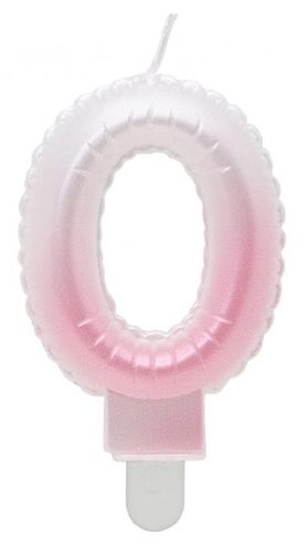 Nummer Ombre Weiß-Rosa Zahl 0 Kerze, Geburtstagskerze