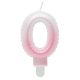 Nummer Ombre Weiß-Rosa Zahl 0 Kerze, Geburtstagskerze