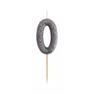 Nummer Glitter Black, Schwarze Zahlkerze, Geburtstagskerze 0