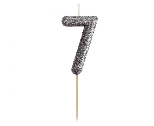Nummer Glitter Schwarz, schwarze Zahlenkerze, Tortenkerze Nummer 7
