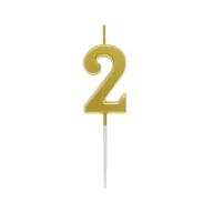   Nummer Gold Metallic, Goldene Nummer Kerze, Geburtstagskerze Nummer 2