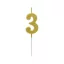 Nummer Gold Metallic, Goldene Zahlenkerze, Kuchenkerze Nr. 3