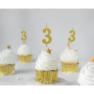 Nummer Gold Metallic, Goldene Zahlenkerze, Kuchenkerze Nr. 3
