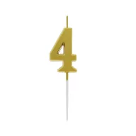   Nummer Gold Metallic, goldene Zahlenkerze, Tortenkerze Nummer 4