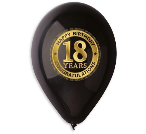 Happy Birthday 18 Black Ballon, Luftballon 5 Stück 12 inch (30 cm)