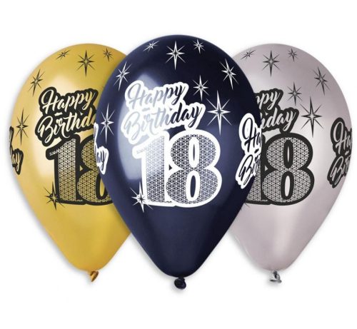 Happy Birthday 18 metallic Ballon, Luftballon 6 Stück 12 inch (30 cm)