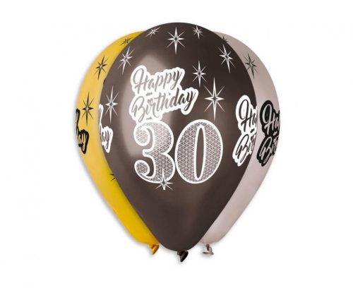 Happy Birthday 30 Metallic Ballon, Luftballon 6 Stück 12 inch (30 cm)