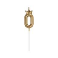   Nummer Champagne Crown Goldene Zahl 0 Kerze, Tortenkerze 6 cm
