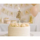 Nummer Champagne Crown Goldene Zahl 4 Kerze, Tortenkerze 6 cm