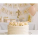 Nummer Champagne Crown Goldene Zahl 7 Kerze, Tortenkerze 6 cm