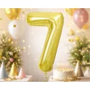Nummer Light Gold Goldene Folienballon Zahl 7, 85 cm