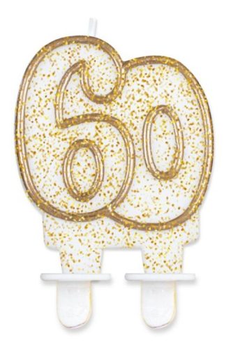 Farbe Gold Goldene Glitzerzahlenkerze, 60