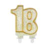 Farbe Gold Goldene Glitzerzahlkerze 18, Kuchenkerze